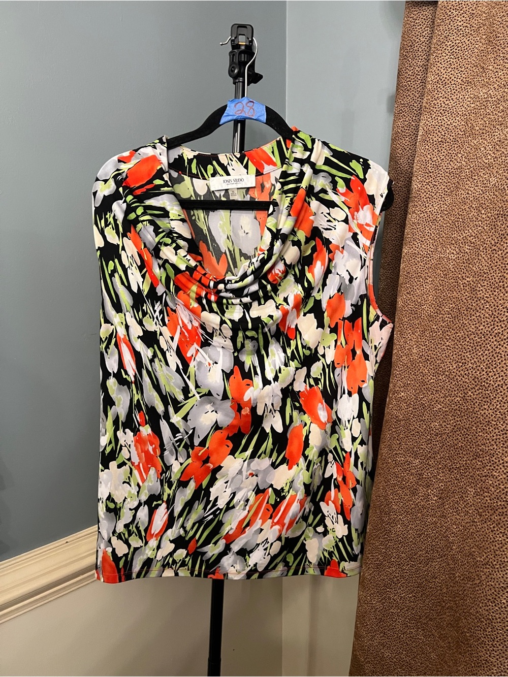 Jones Studio Floral Cowl Neck Sleeveless Top in Black, Red, White, and Lime